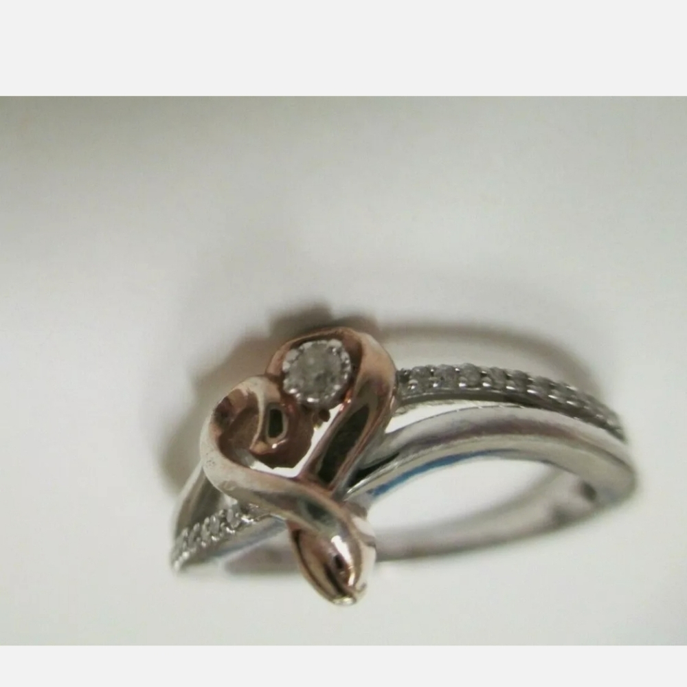 SOLD Kay Jewelers Diamond Sterling Rose Gold Heart Ring. SZ 7 - Picture 9 of 11